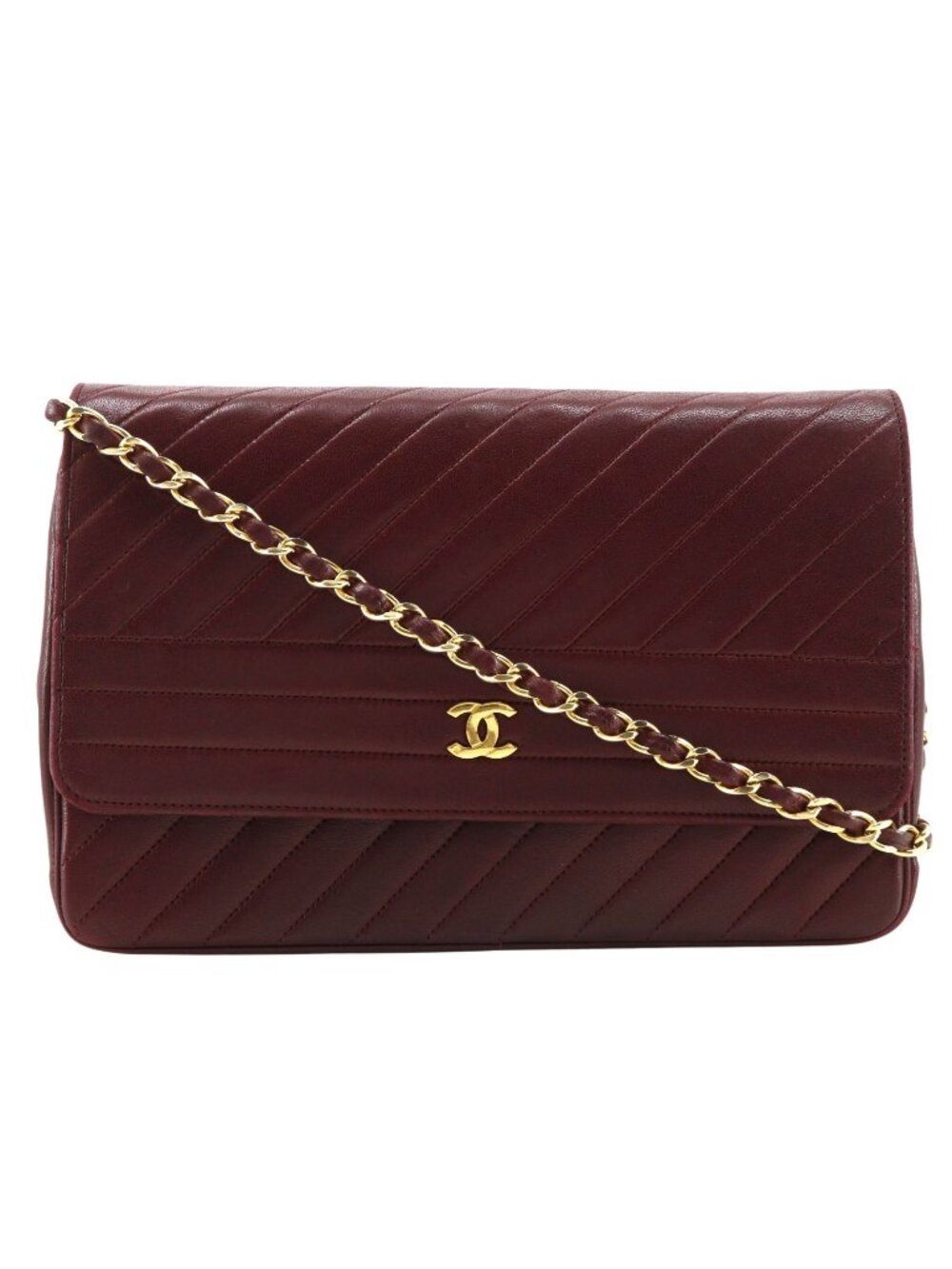 Chanel Blanc Chain Shoulder Vintage Calf Bordeaux